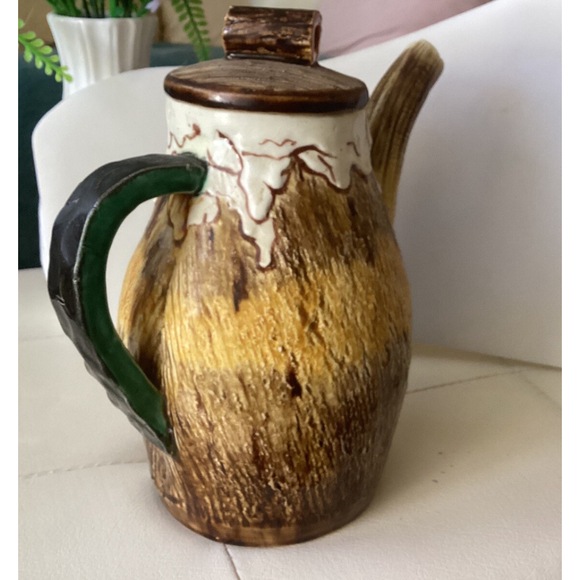 Handmade TeaPot Pitcher Glazed Pottery Brown Drip Design Unique Country Decor - Picture 4 of 9